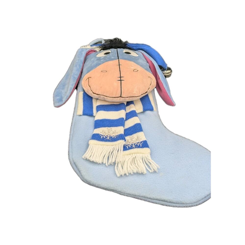 Rare Disney Plush EEYORE Light Blue Christmas Stocking Vintage